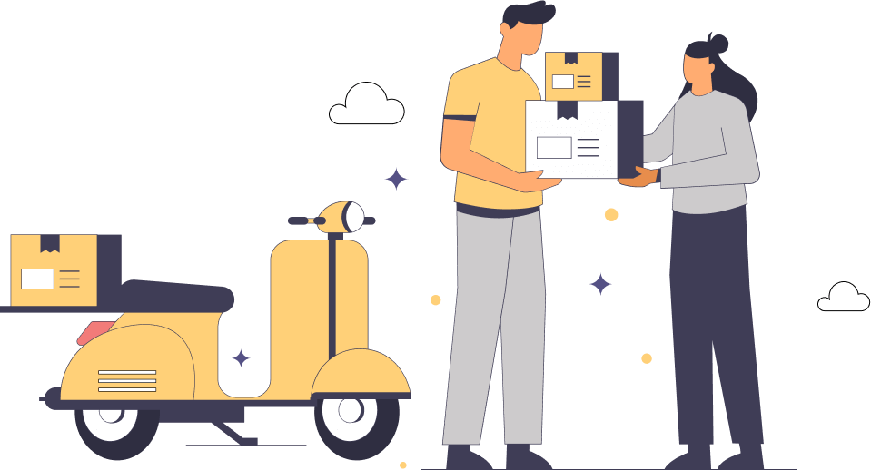 Flash Route Delivery courier handing packages to a customer in a swift and professional manner